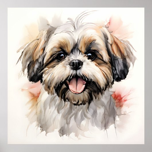 Gelukkig Shih-tzu Puppypoortret in inkt Poster (Voorkant)