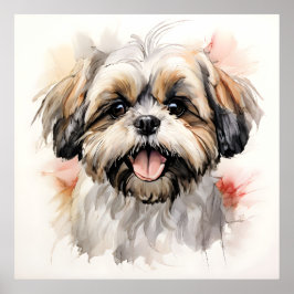 Gelukkig Shih-tzu Puppytje Inkt Portret Poster