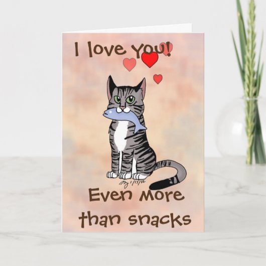 Gelukkig Snack Tabby Cat Valentijnsdag kaart (Voorkant)
