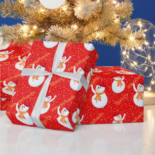 Gelukkig Sneeuwman Kerst Inpakpapier