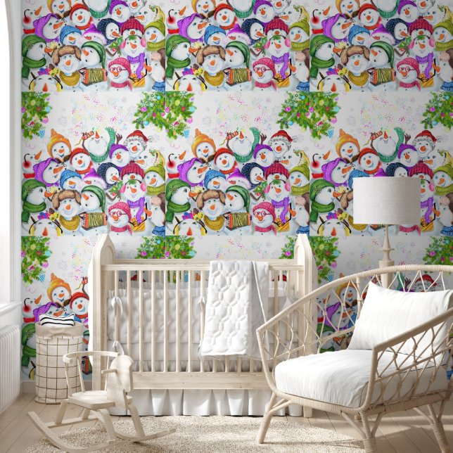 Gelukkig Snowmans Party Grappige Kerstmis Behang (Kinderen)