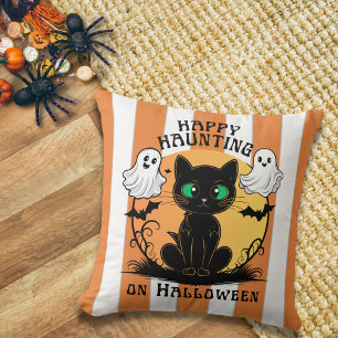 Gelukkig spookkussen met zwarte kat voor Halloween Kussen
