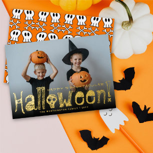 Gelukkig Spooktacular Halloween Schedels & Botten Folie Feestdagenkaart