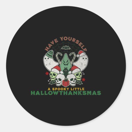 Gelukkig Spooky HallowThanksMas Halloween Kerstmis Ronde Sticker (Voorkant)