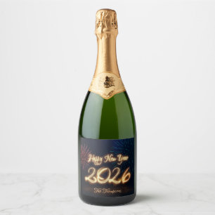 Gelukkig Sprankelend Nieuwjaar 2026 Vuurwerk Sparkling Wijnetiket