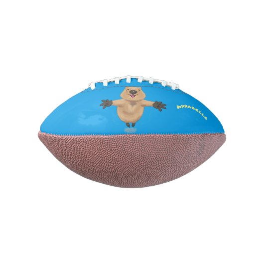 Gelukkig springend quokka cartoon design american football (Gedraaid 90)