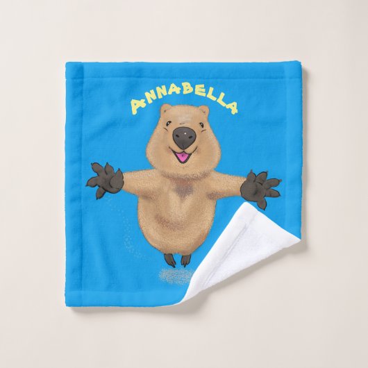 Gelukkig springend quokka cartoon design bad handdoek (Wasdoekje)