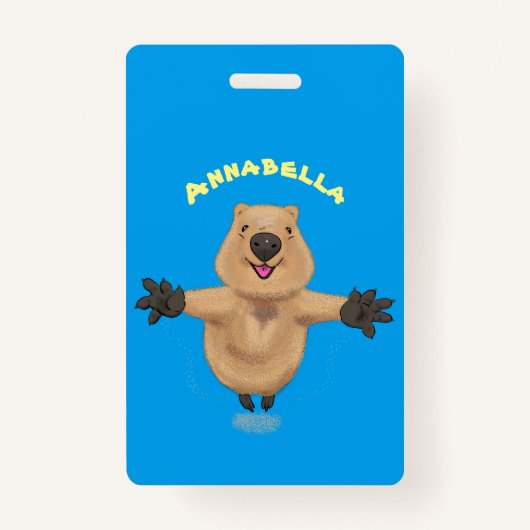 Gelukkig springend quokka cartoon design badge (Voorkant)
