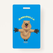 Gelukkig springend quokka cartoon design badge (Achterkant)