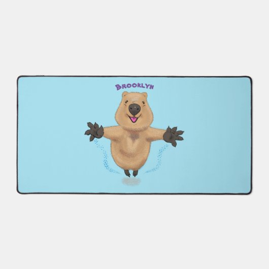 Gelukkig springend quokka cartoon design bureaumat (Voorkant)