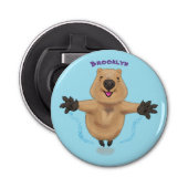 Gelukkig springend quokka cartoon design button flesopener (Voorkant)