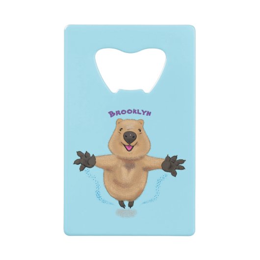 Gelukkig springend quokka cartoon design creditkaart flessenopener (Voorkant)