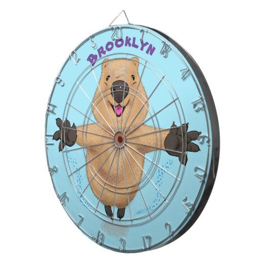 Gelukkig springend quokka cartoon design dartbord (Voorkant Rechts)