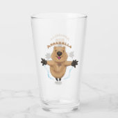 Gelukkig springend quokka cartoon design glas (Achterkant)