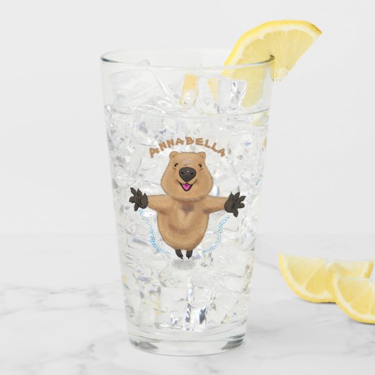 Gelukkig springend quokka cartoon design glas (Achterkant ijs)