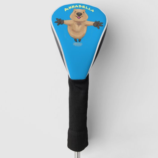 Gelukkig springend quokka cartoon design golfheadcover (Voorkant)