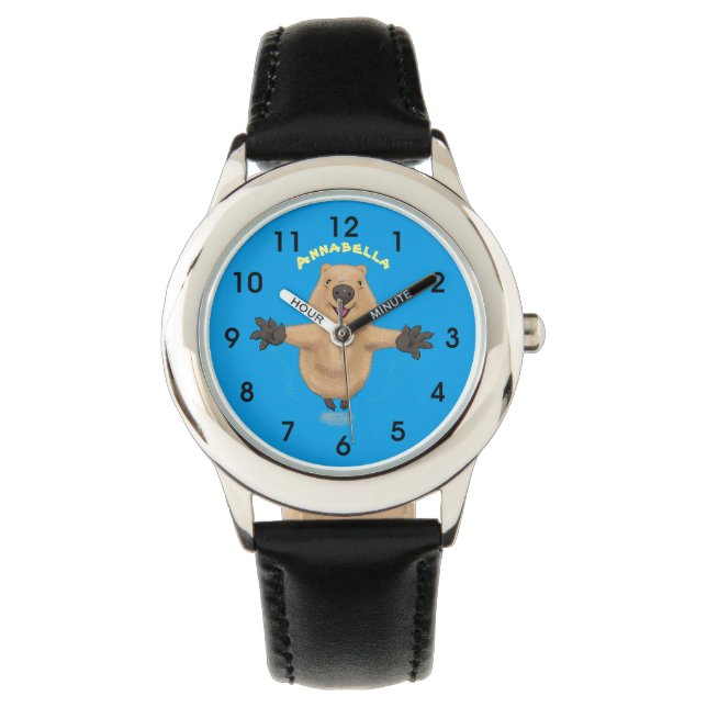 Gelukkig springend quokka cartoon design horloge (Voorkant)