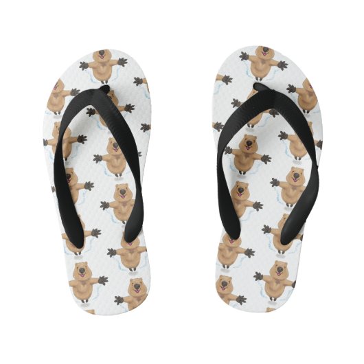 Gelukkig springend quokka cartoon design kinder teenslippers (Voetbed)