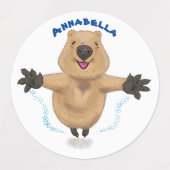 Gelukkig springend quokka cartoon design labels (Design 2)