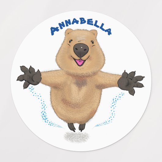Gelukkig springend quokka cartoon design labels (Design 2)