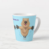 Gelukkig springend quokka cartoon design latte mok (Rechterhoek)