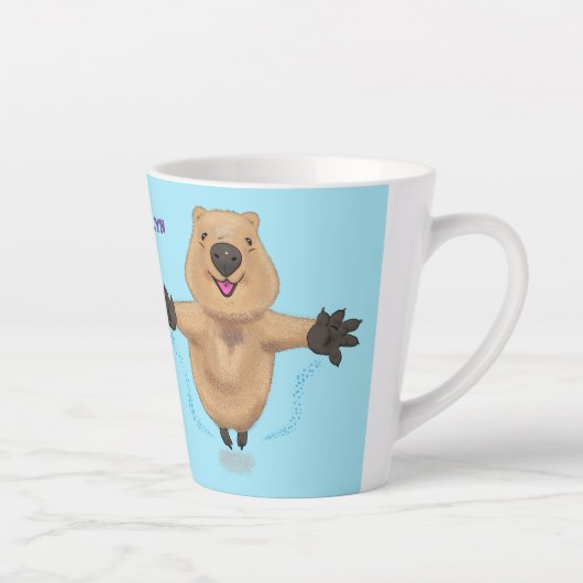 Gelukkig springend quokka cartoon design latte mok (Rechts)