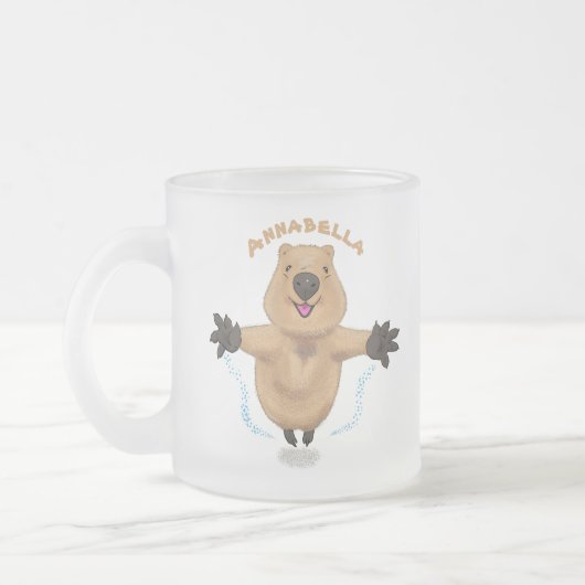 Gelukkig springend quokka cartoon design matglas koffiemok (Links)