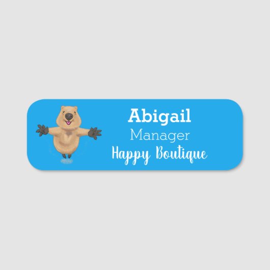 Gelukkig springend quokka cartoon design naamplaatje (Voorkant)