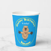 Gelukkig springend quokka cartoon design papieren bekers (Achterkant)