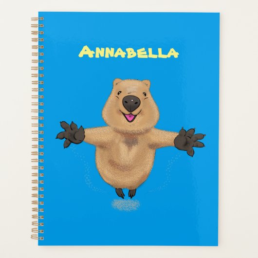 Gelukkig springend quokka cartoon design planner (Voorkant)