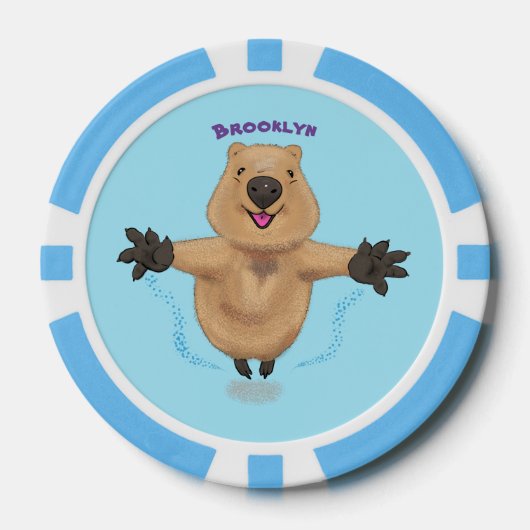Gelukkig springend quokka cartoon design poker chips (Voorkant)