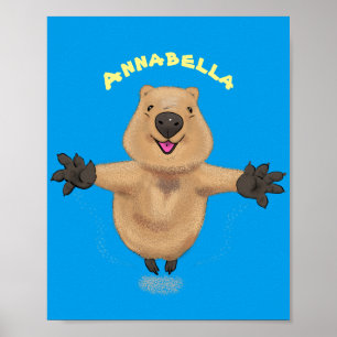 Gelukkig springend quokka cartoon design poster