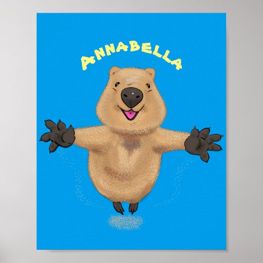 Gelukkig springend quokka cartoon design poster (Voorkant)