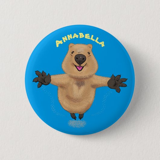 Gelukkig springend quokka cartoon design ronde button 5,7 cm (Voorkant)