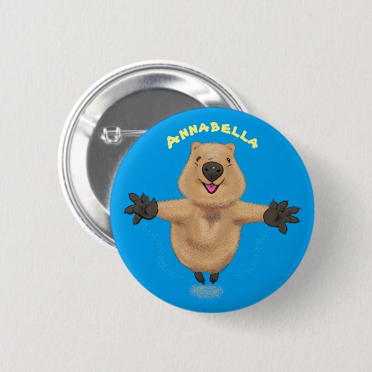 Gelukkig springend quokka cartoon design ronde button 5,7 cm (Voorkant /achterkant)