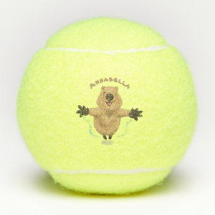 Gelukkig springend quokka cartoon design tennisballen