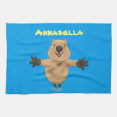 Gelukkig springend quokka cartoon design theedoek (Horizontaal)