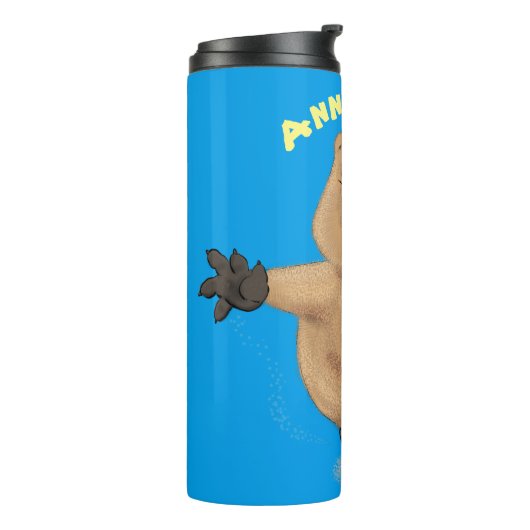 Gelukkig springend quokka cartoon design thermosbeker (Gedraaid links)