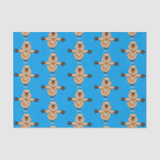 Gelukkig springend quokka cartoon design tissuepapier (Voorkant)