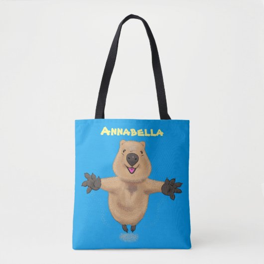 Gelukkig springend quokka cartoon design tote bag (Voorkant)