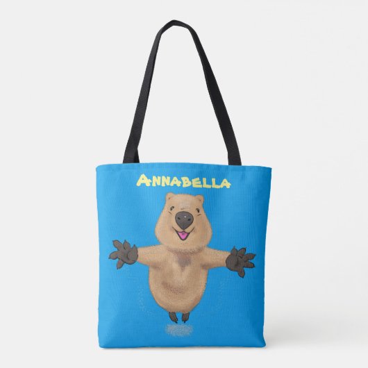 Gelukkig springend quokka cartoon design tote bag (Achterkant)