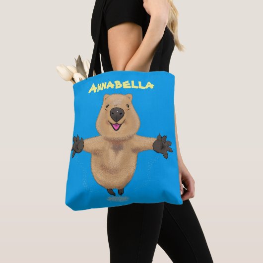 Gelukkig springend quokka cartoon design tote bag (Dichtbij)