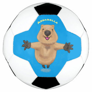 Gelukkig springend quokka cartoon design voetbal