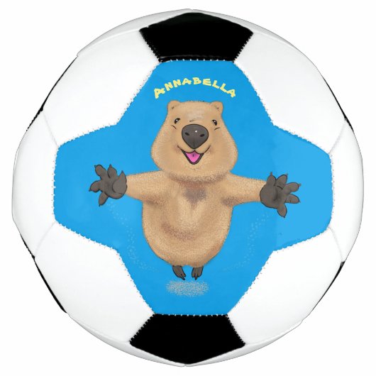 Gelukkig springend quokka cartoon design voetbal (Voorkant)