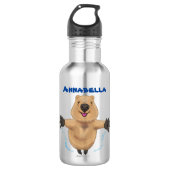 Gelukkig springend quokka cartoon design waterfles  (Voorkant)