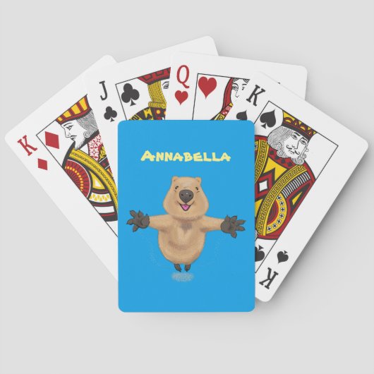 Gelukkig springende quokka cartoon ontwerp pokerkaarten (Achterkant)