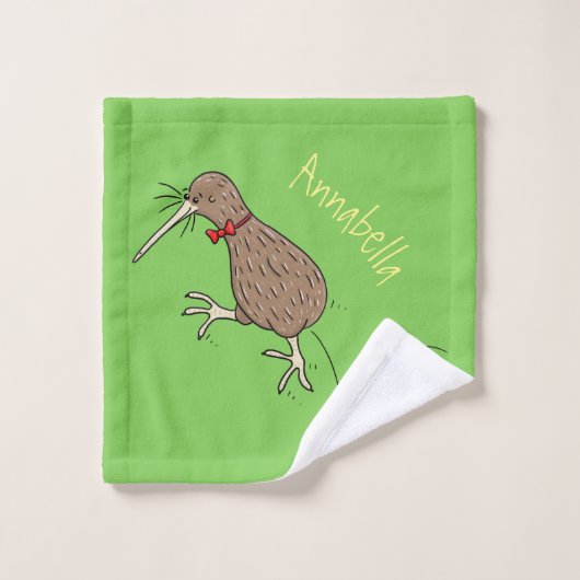 Gelukkig springkiwi met het ontwerp van de cartoon bad handdoek (Wasdoekje)
