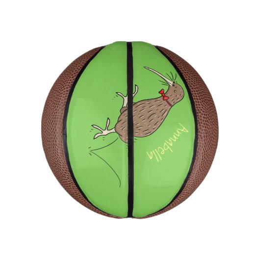 Gelukkig springkiwi met het ontwerp van de cartoon basketbal (Verticaal)
