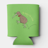 Gelukkig springkiwi met het ontwerp van de cartoon blikjeskoeler (Achterkant)