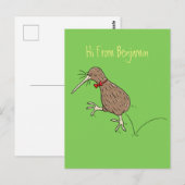 Gelukkig springkiwi met het ontwerp van de cartoon briefkaart (Voorkant / Achterkant)